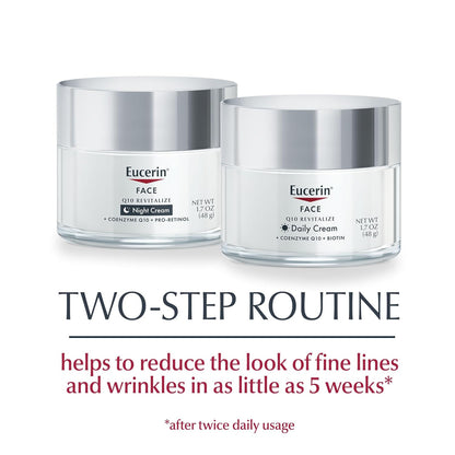 Eucerin Q10 - Set de cuidado de la piel, crema facial diaria antiarrugas con biotina (1.7 onzas) + crema de noche antiarrugas con Pro-Retinol (1.7 onzas), hidratante facial sin fragancia para todo