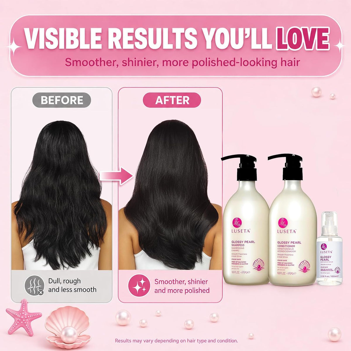 Luseta Set de regalo para el cuidado del cabello con perlas brillan...