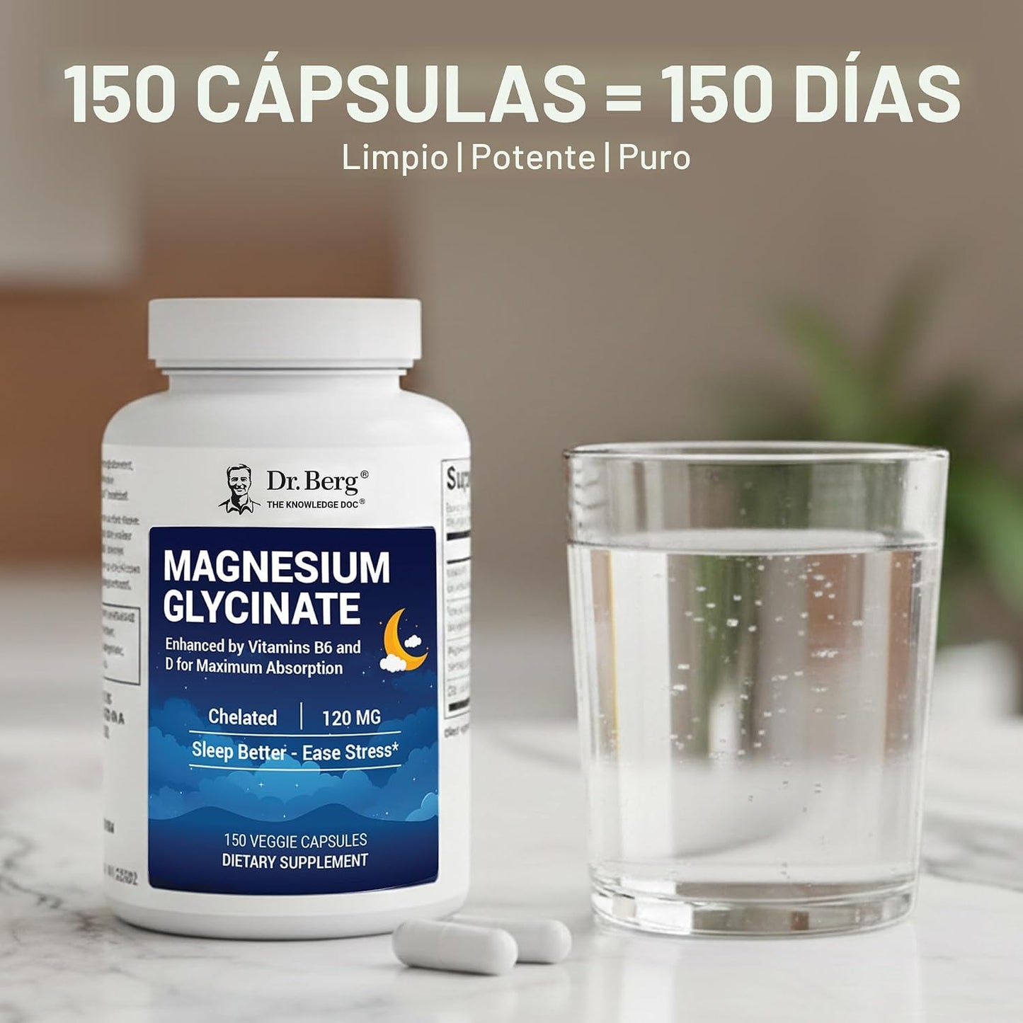 Dr. Berg Glicinato de magnesio quelado 4 en 1 de máxima fuerza con...