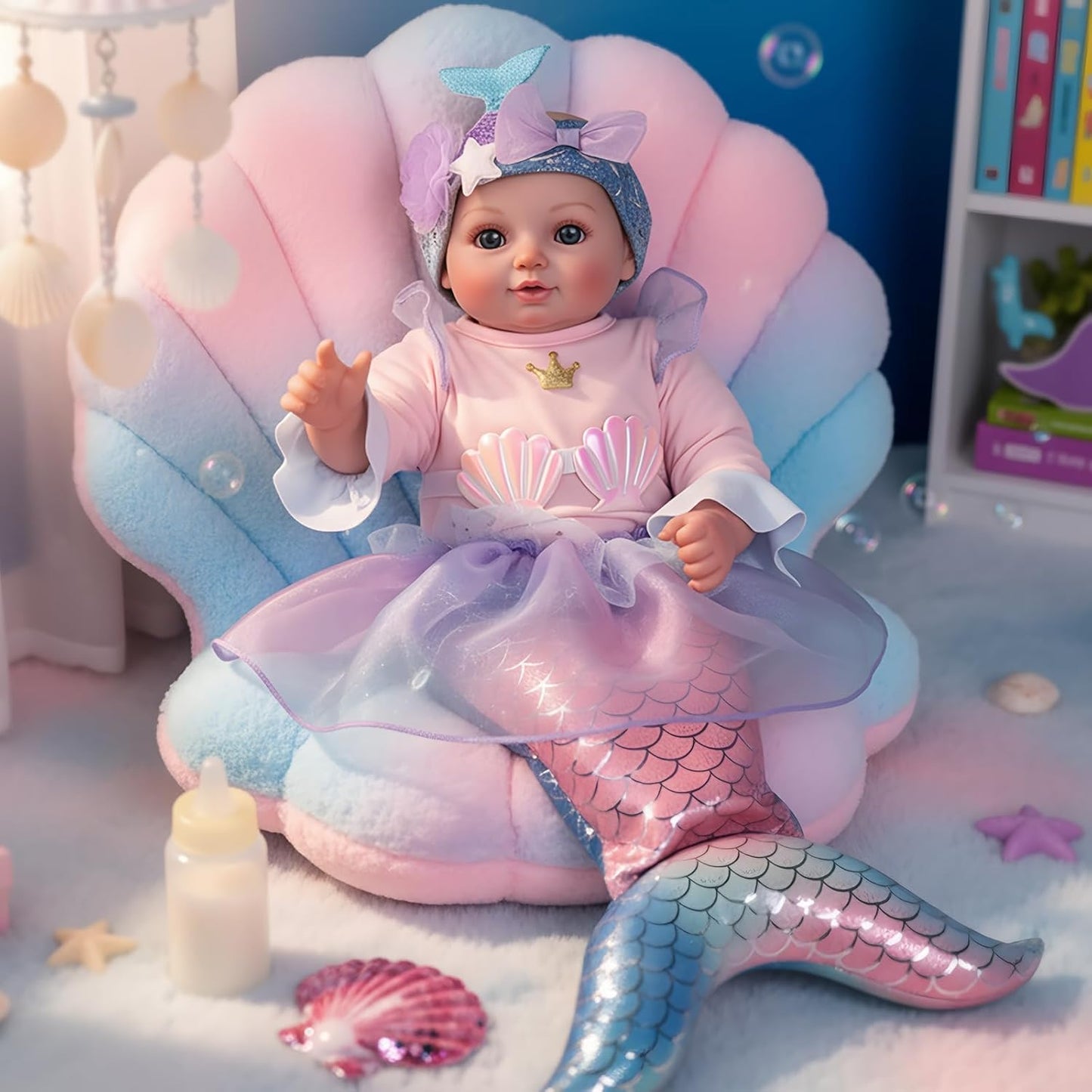 BABESIDE Muñeca bebé de sirena para niña, muñecas de bebé suaves re...
