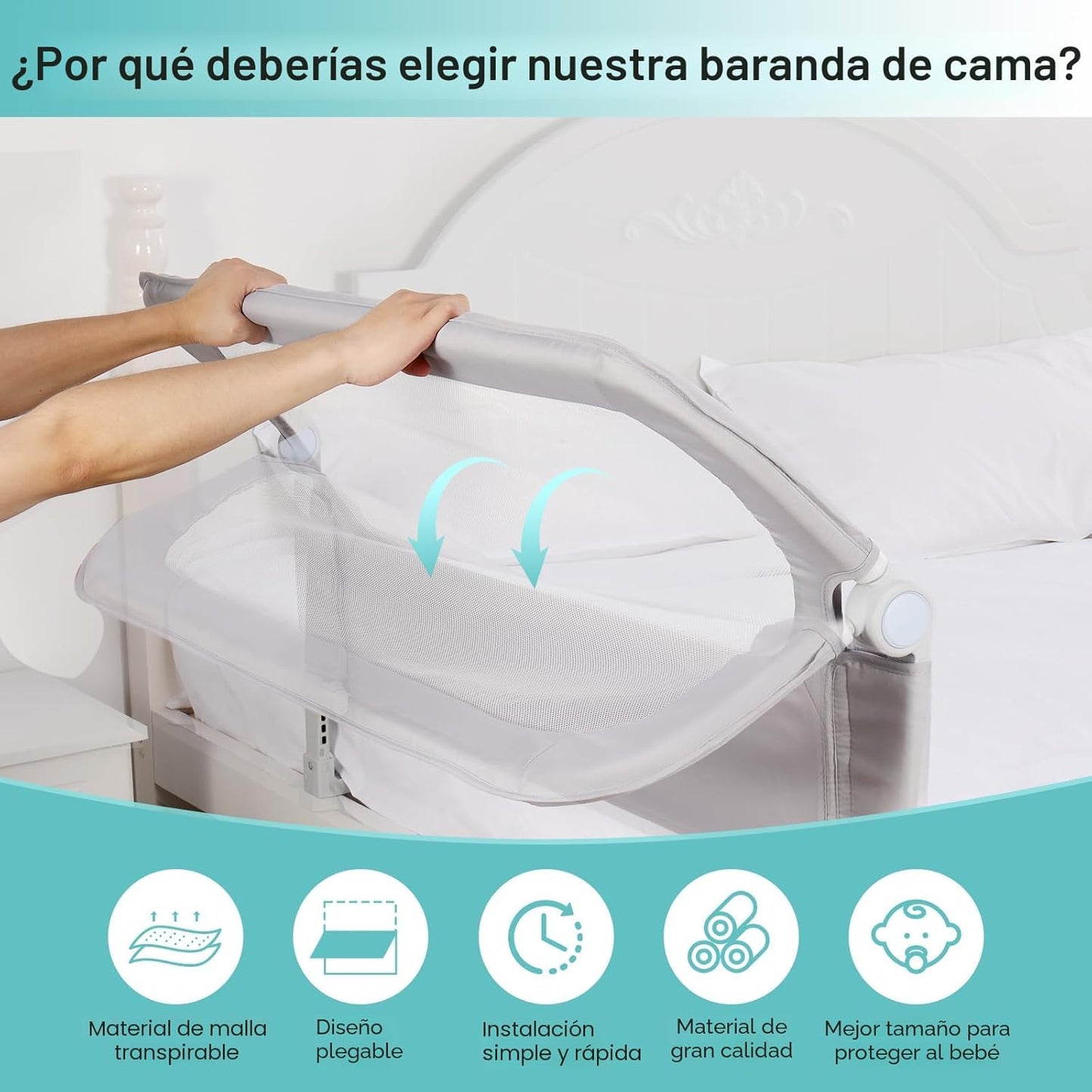 NUTIKAS Barandilla de Seguridad para Cama de Bebé para Niños Pequeñ...