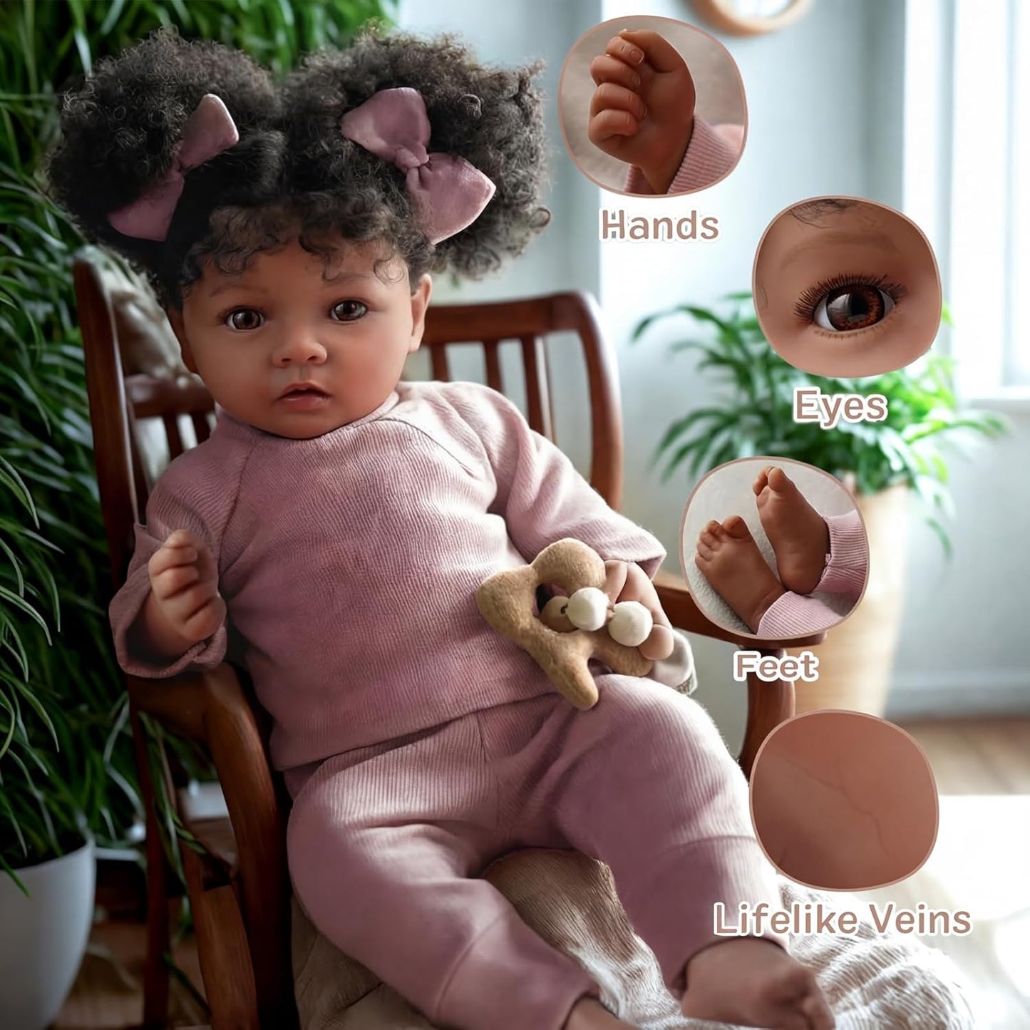 BABESIDE Muñecas de bebé realistas Reborn Daisy Black Girl- 20 pulg...