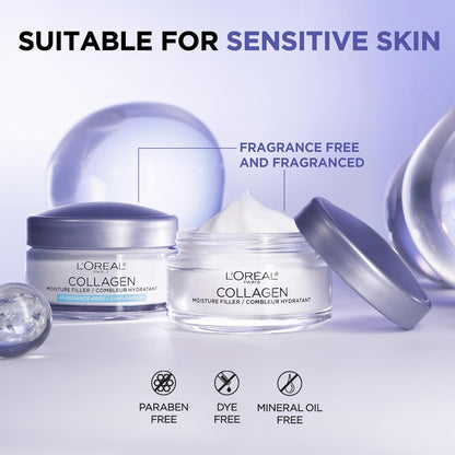 L'Oreal Paris Crema facial con relleno de humedad de colágeno,...