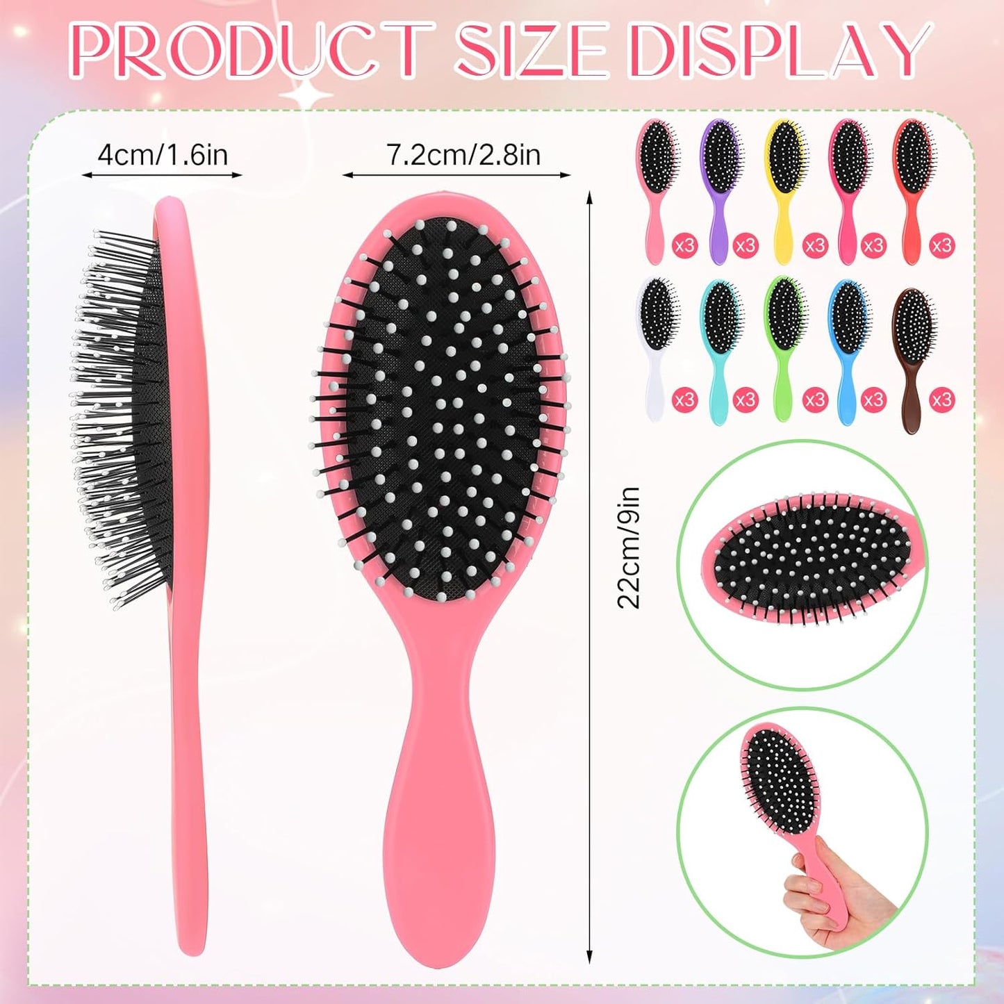 Suclain 30 cepillos de pelo húmedo para mujer, cepillo desenredante de viaje, cerdas suaves con base de cojín, cepillos de secado desenredantes pequeños para mujeres, 10 colores