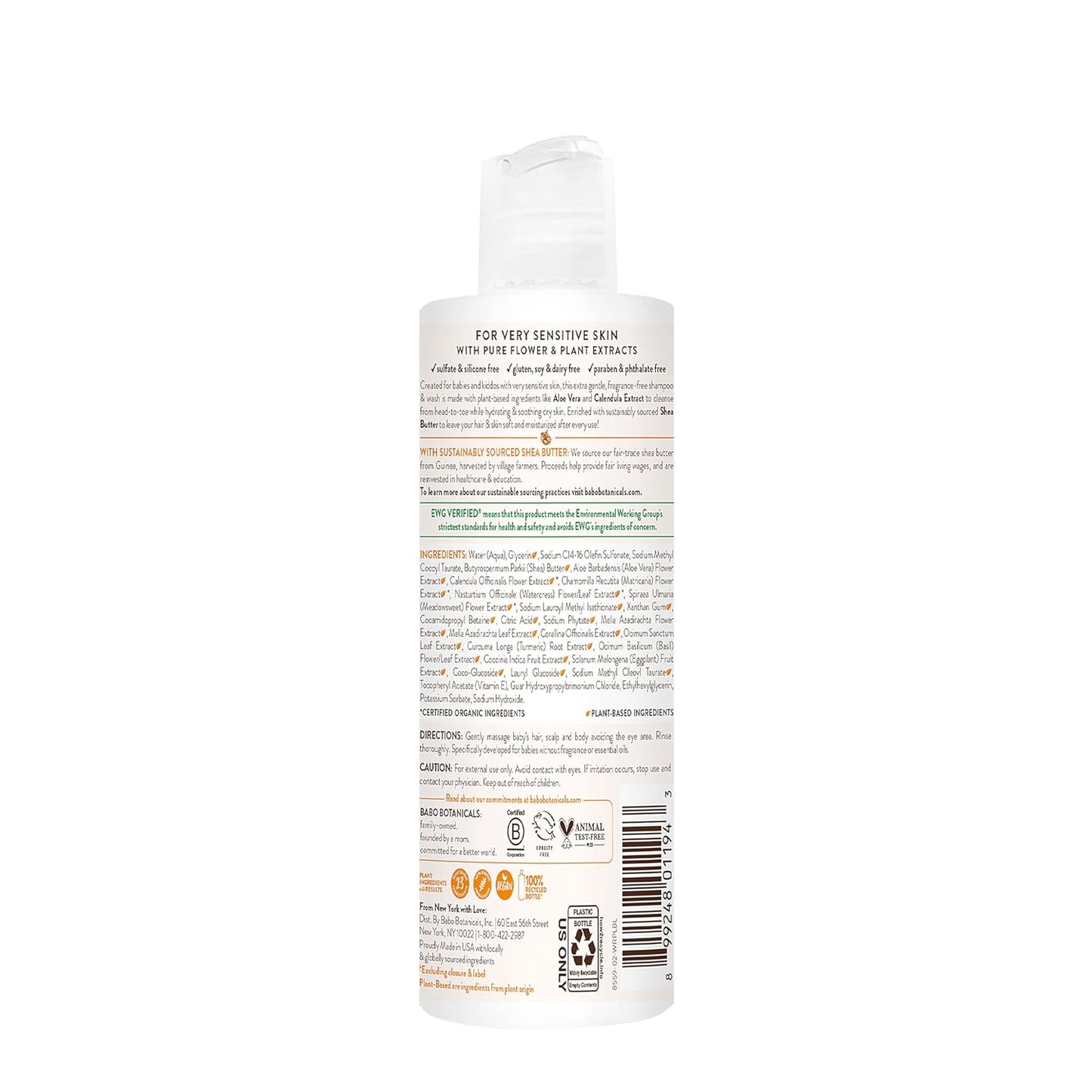 Babo Botanicals Sensitive Baby Champú y lavado 2 en 1 sin fragancia...