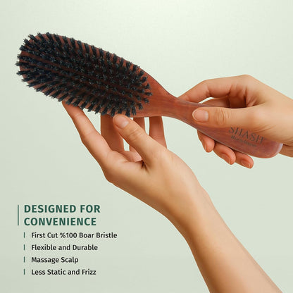 SHASH Cepillo de pelo clásico alemán de primer corte 100% con cerdas de jabalí desde 1869 – Acondiciona el cabello, mejora la textura, exfolia el cuero cabelludo, fino a normal, no para cabello grueso