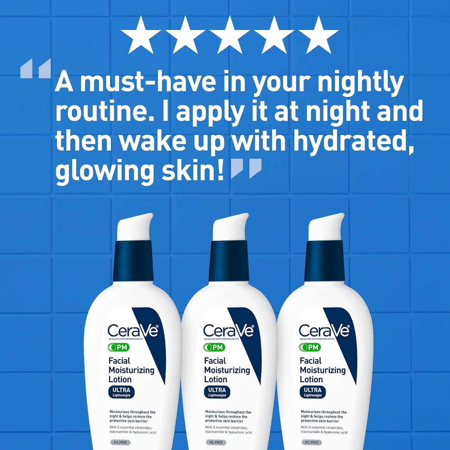 CeraVe PM - Loción hidratante facial, crema de noche con ácido hial...