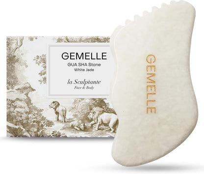 GEMELLE Herramienta Gua Sha de jade blanco, 10 piedras galardonadas...