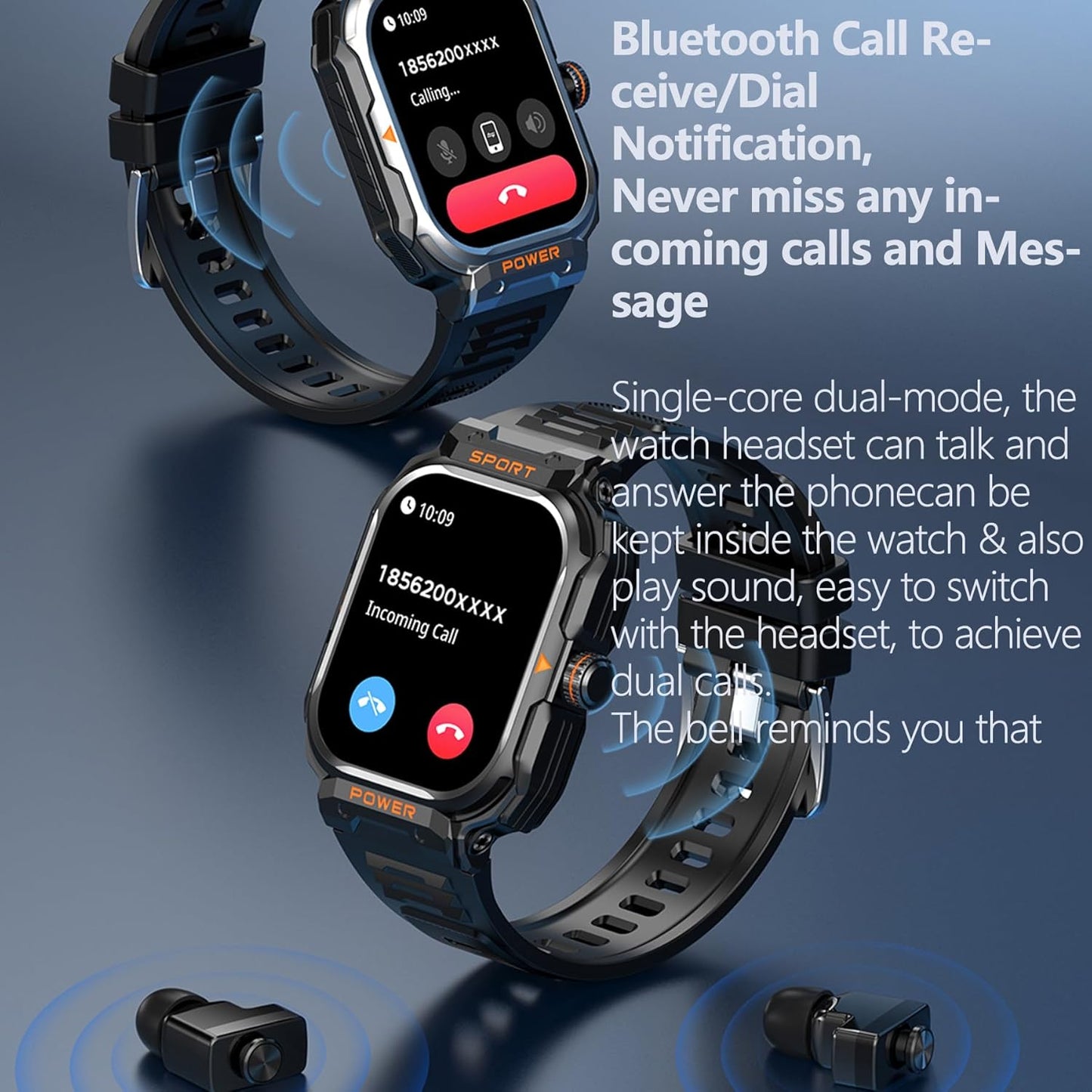 UYRGT Reloj inteligente militar con auriculares para hombres y muje...