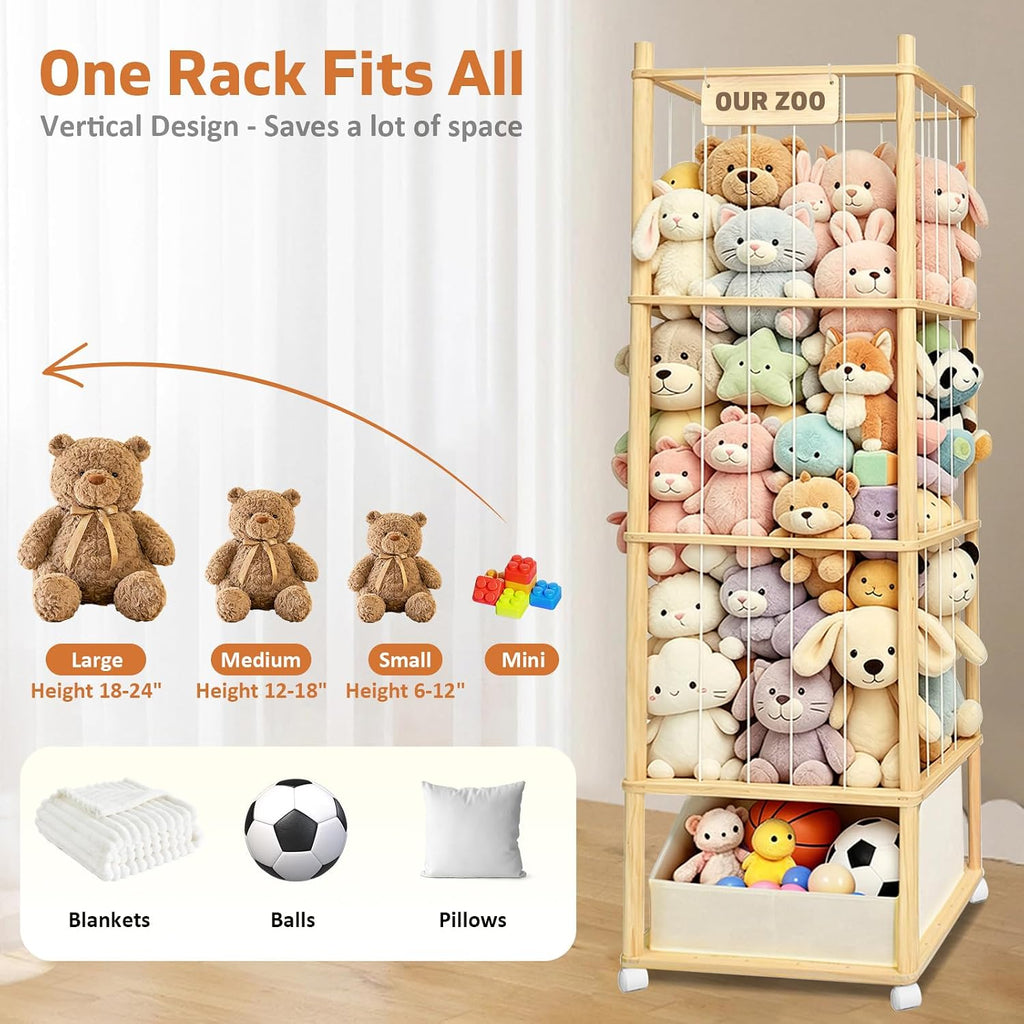 Almacenamiento grande de animales de peluche con bandeja de juguete...