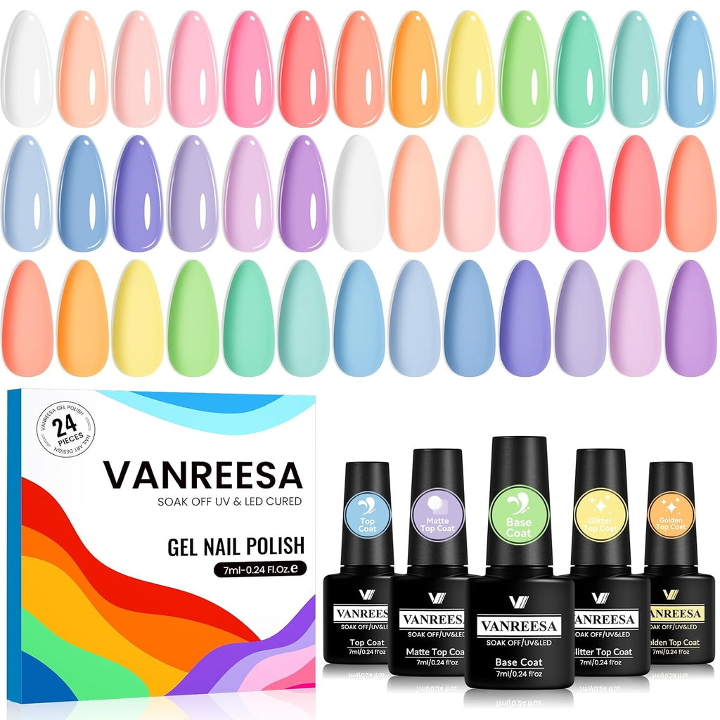VANREESA - Juego de 24 esmaltes de uñas de gel en colores pastel, e...