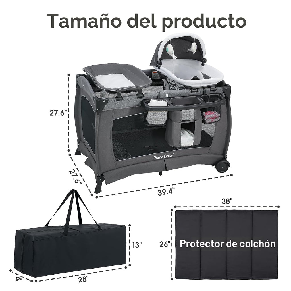 Pamo Babe Pack and Play 4 en 1 - Corral para bebés con moisés y cam...