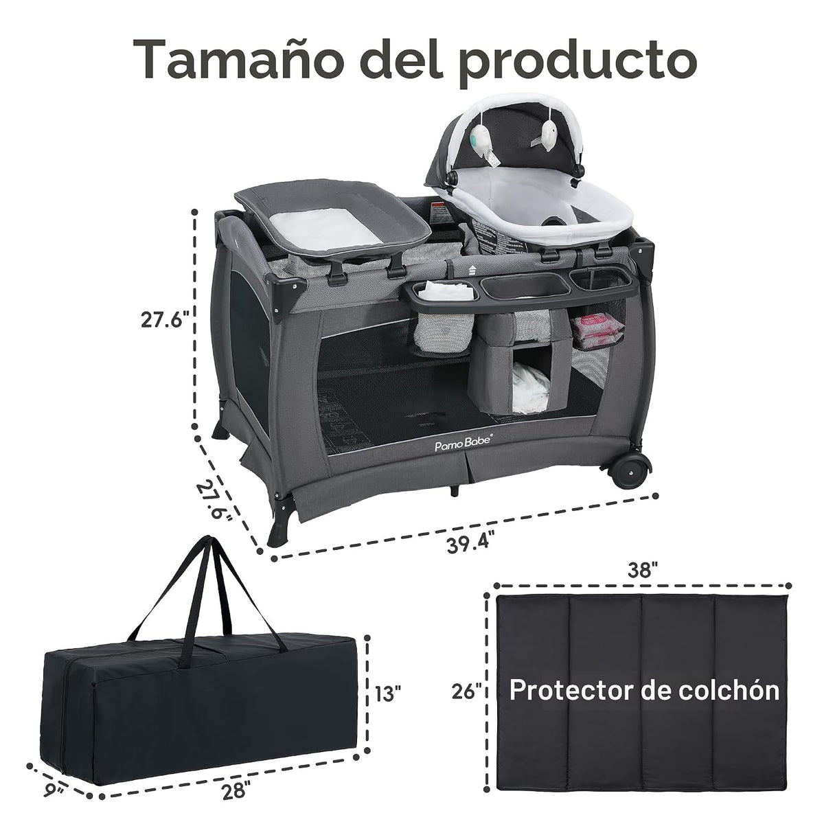 Pamo Babe Pack and Play 4 en 1 - Corral para bebés con moisés y cam...