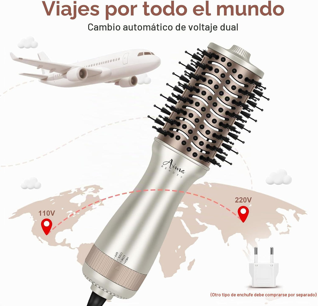 Aima Beauty Cepillo secador de pelo pequeño automático de doble vol...