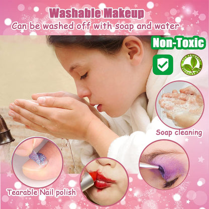 For Ideahome Juguetes de maquillaje lavables para niñas, juego de maquillaje real, kit de maquillaje para niñas pequeñas, princesa, regalo de cumpleaños de Navidad, juguetes para niñas de 4, 5, 6, 7