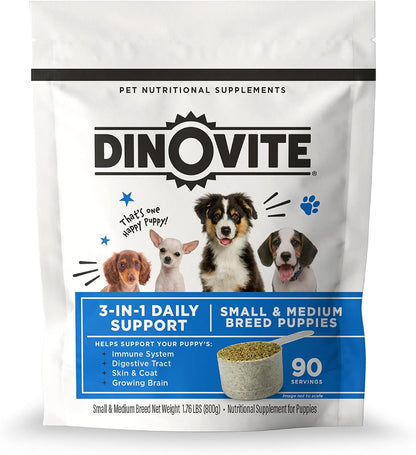 Dinovite Probiótico 3 en 1 para cachorros, piel y pelaje, salud dig...