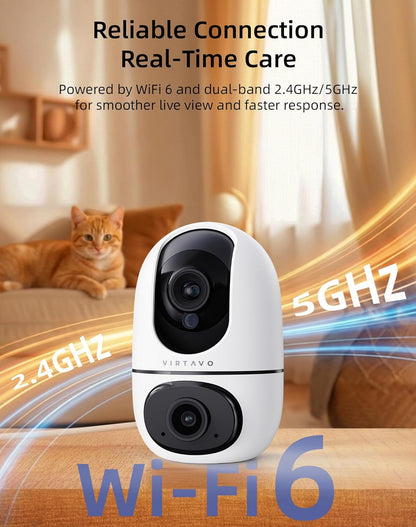 virtavo Cámara de seguridad para interiores, monitor WiFi de doble...