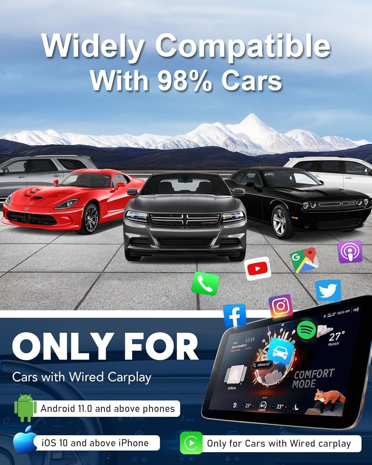 Adaptador inalámbrico Carplay para iPhone Ai Magic Box con Netflix/YouTube compatible con TF/Card Dongle Plug and Play Fácil configuración Carplay y Android Auto Video Entertainment para iOS 10+