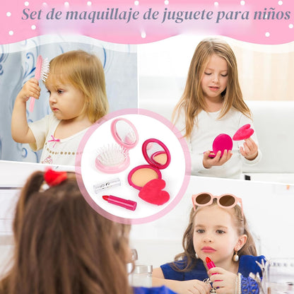 Bolsa de juego para niñas pequeñas, 32 piezas bolso de niña con maquillaje de simulación para niños, juguetes de princesa incluye bolso, teléfono, reloj de pulsera, bufanda de seda bolso de