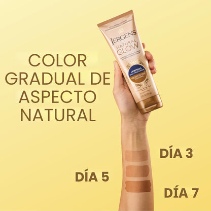 Jergens Glow natural + reafirmante, Tanner, Tanner sin sol para ton...