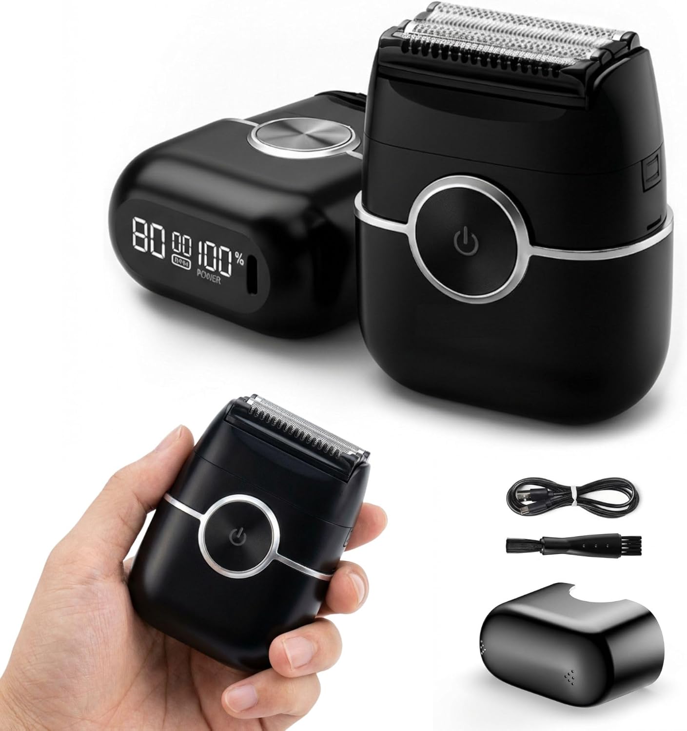 Maquinilla de afeitar eléctrica para hombres, afeitadora portátil con recortador de barba, carga rápida USB-C, IpX7 impermeable húmedo/seco, mini afeitadora de viaje de bolsillo para el hogar