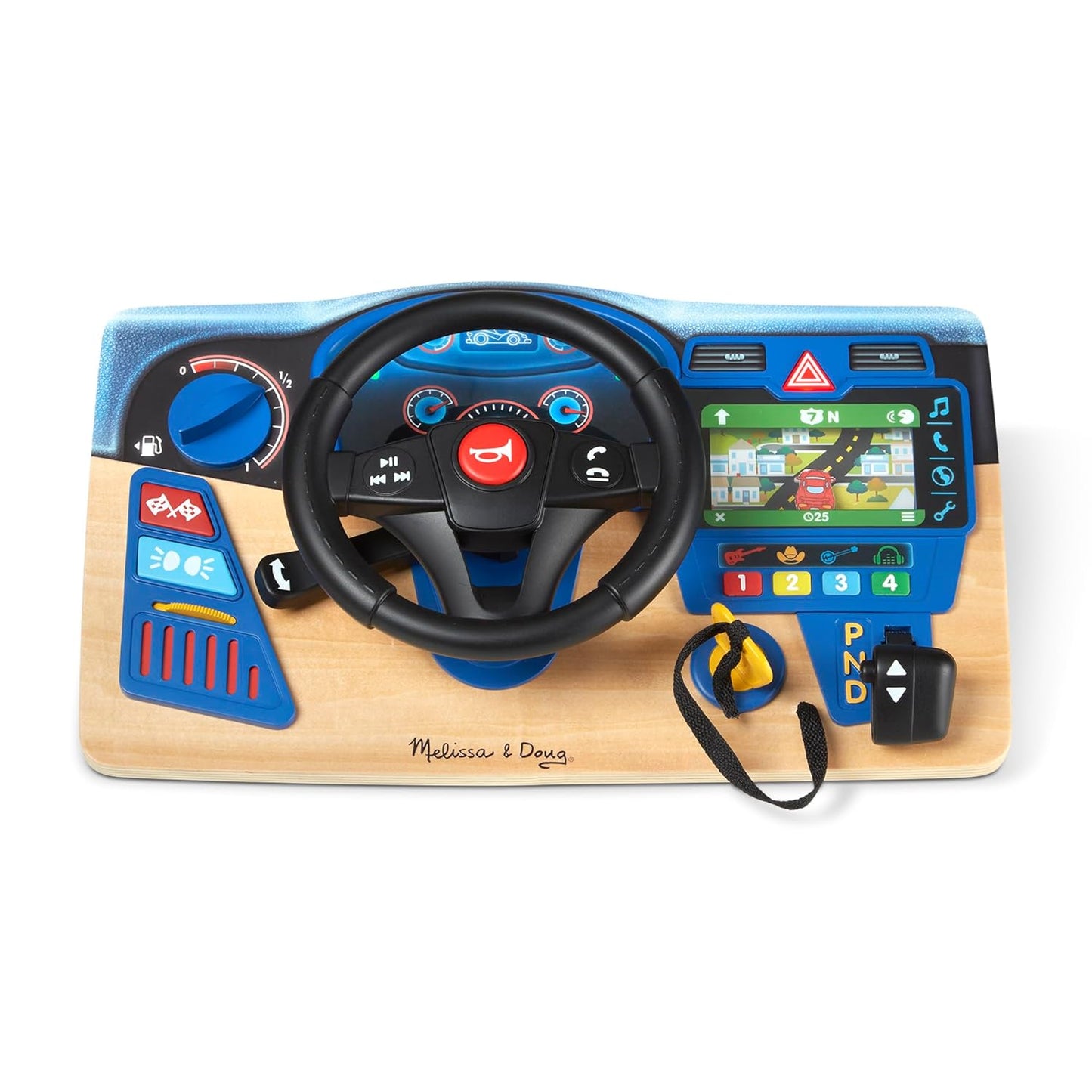 Melissa & Doug Vroom & Zoom, tablero interactivo de madera, volante de coche de carreras, luces y sonidos, juguetes de aprendizaje preescolar para niñas y niños mayores de 3 años - Certificado FSC