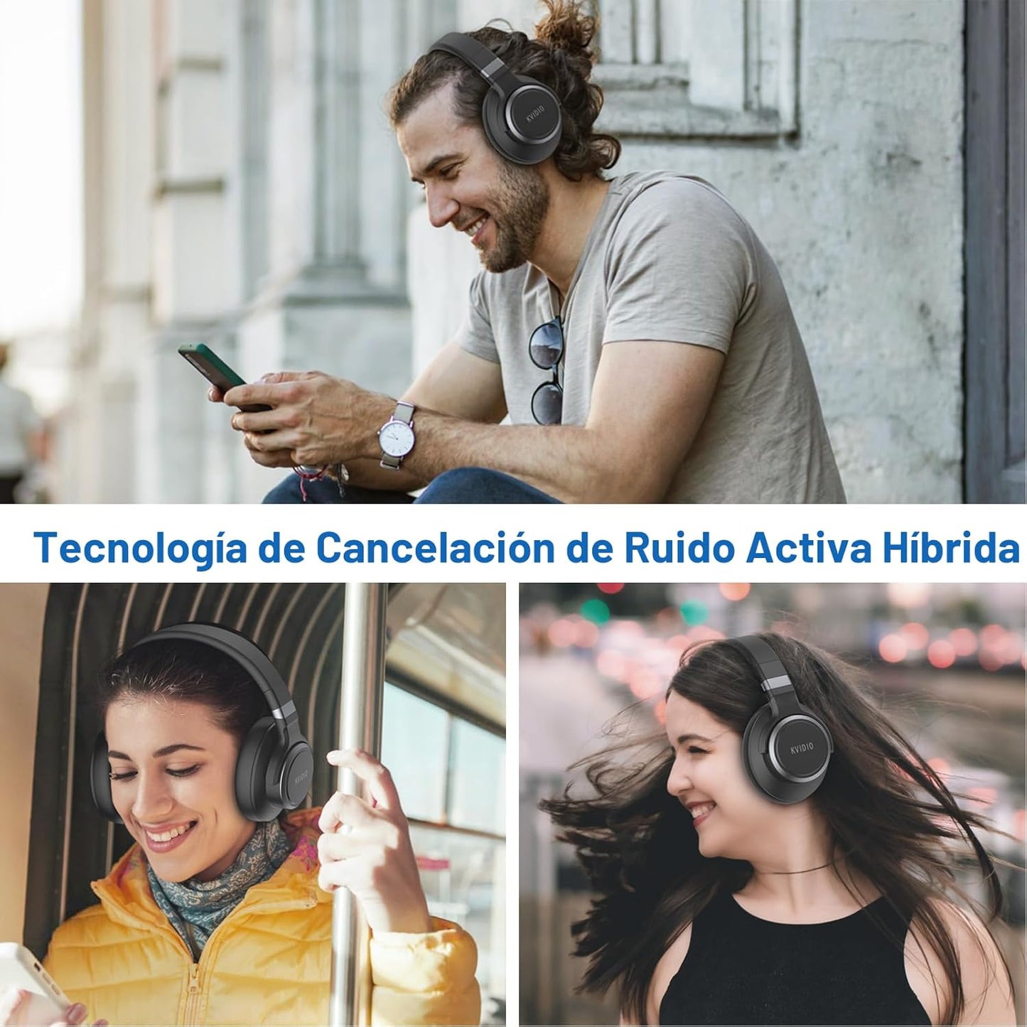 KVIDIO Auriculares con cancelación activa de ruido, 70 horas de rep...
