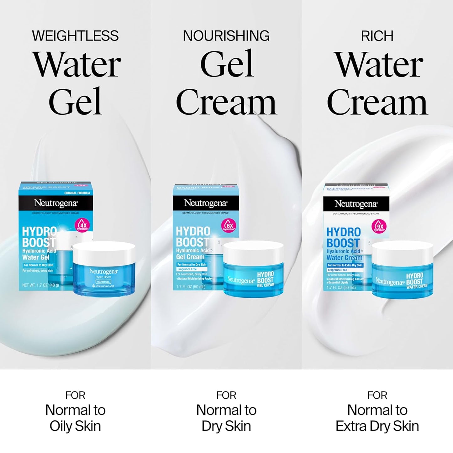 Neutrogena Hydro Boost Gel de Agua, Hidratante Facial con Ácido Hialurónico para Piel Normal a Grasa, Hidratante Facial, 1.7 onzas líquidas + Hidratante Facial Hydro Boost de Tamaño de Prueba, 0.5