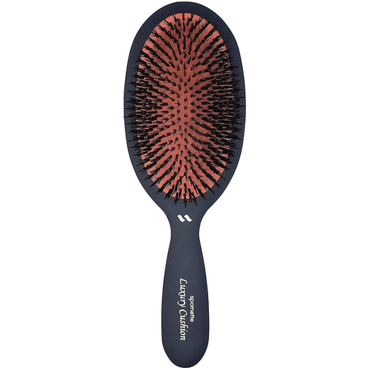 Spornette Cepillo de pelo ovalado de jabalí y cerdas de nailon de lujo grande (#LX-1) con un mango antideslizante de satén suave, ideal para peinar, alisar todo tipo de cabello, pelucas y extensiones