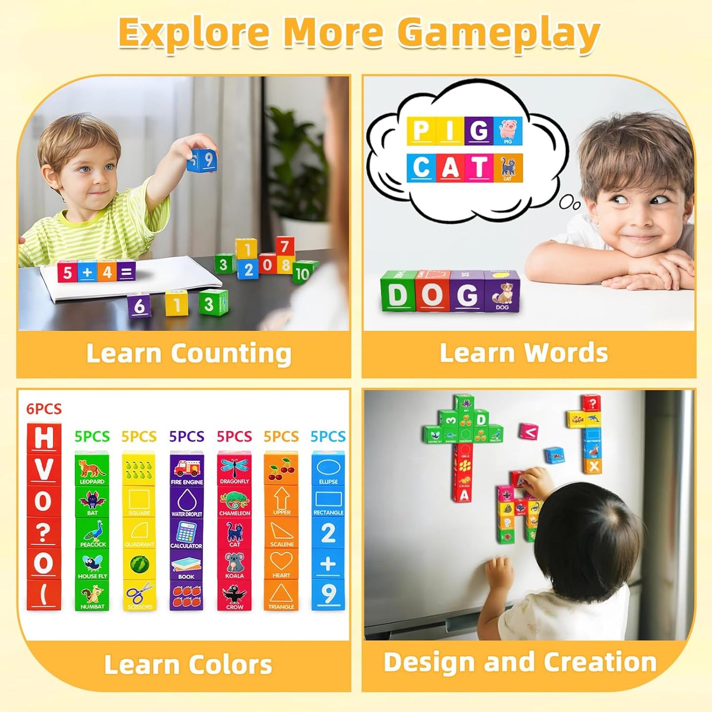 Bloques magnéticos para niños pequeños de 1 a 3, 1.4 pulgadas, bloques de construcción grandes, número ABC, juguetes de aprendizaje para niños de 1, 2, 3, 4, 5 años, juguetes educativos Montessori