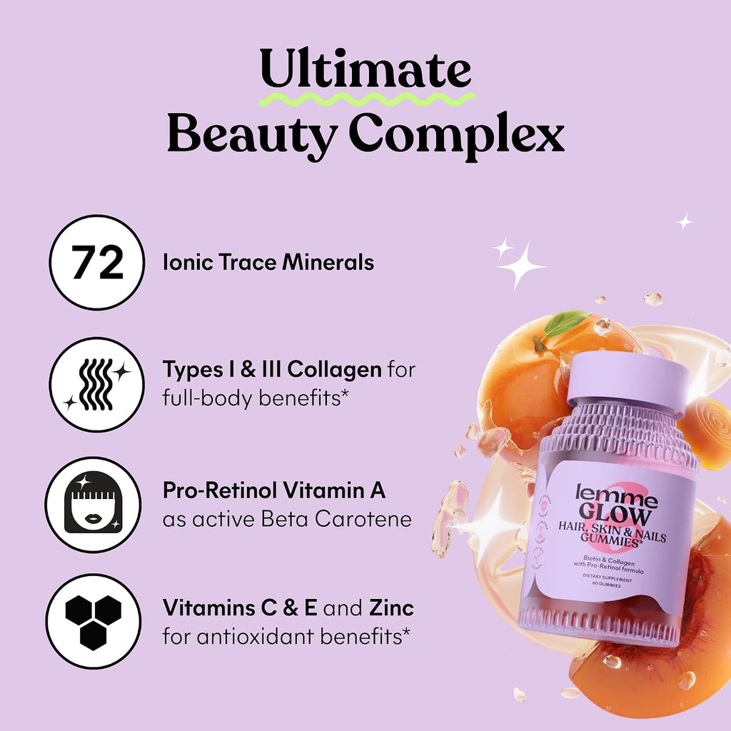 Lemme Gomitas de colágeno Glow para cabello grueso, uñas fuertes y...