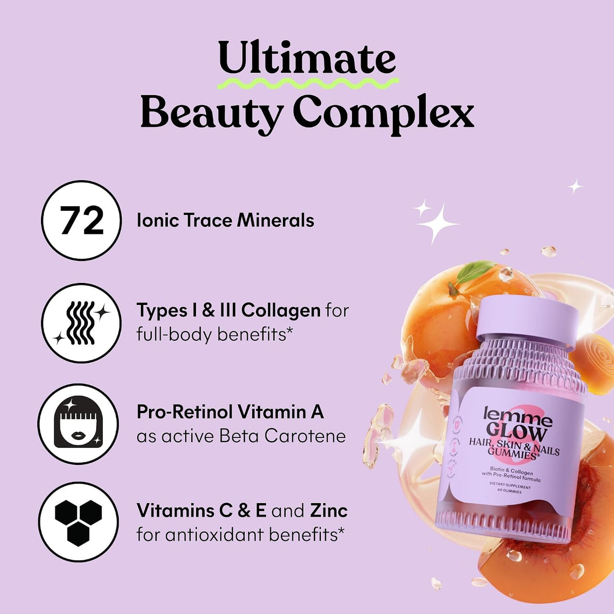 Lemme Gomitas de colágeno Glow para cabello grueso, uñas fuertes y...
