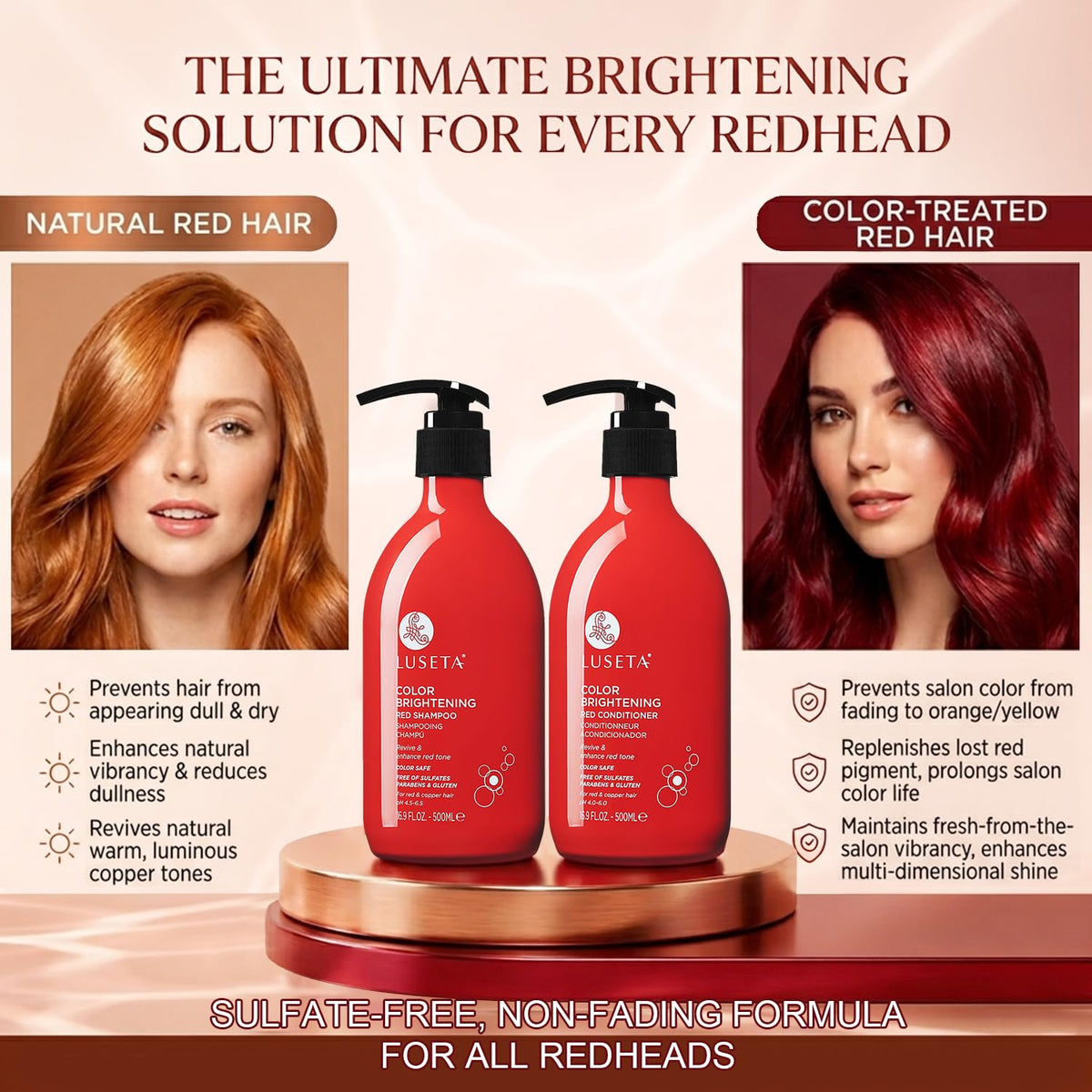 Luseta - Juego de champú y acondicionador para cabello rojo para tr...