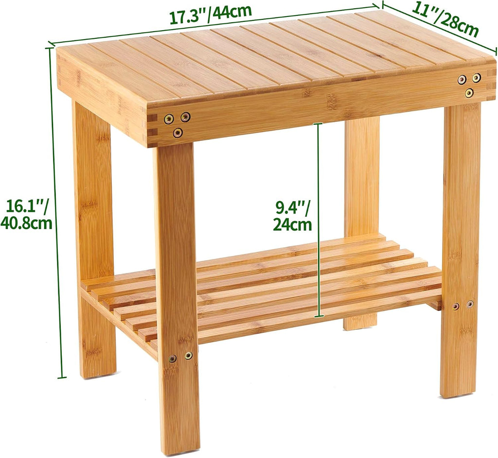 VaeFae Banco de ducha de bambú, taburete de asiento de banco de spa...