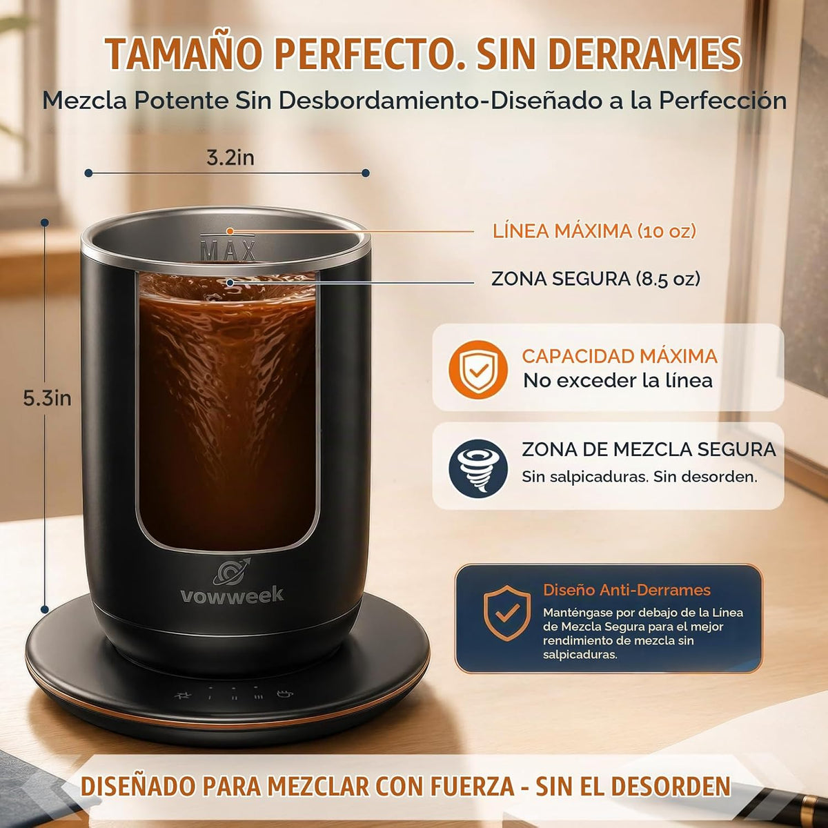 Taza de café autoagitable, taza calentada de 10 onzas con agitación...