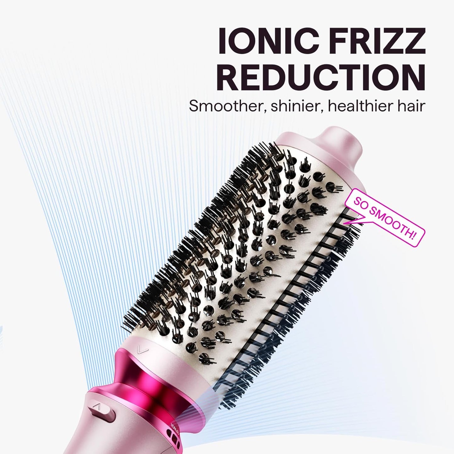 Set de cepillo térmico iónico Wavytalk Heatwave Pro, cepillo redondo caliente de 3 tamaños para cabello corto a largo, iones negativos bilaterales para un peinado sin encrespamiento y brillante, rosa