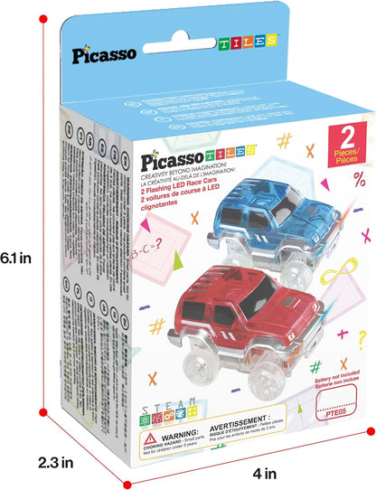 PicassoTiles Juego de 2 autos magnéticos de juguete altamente detal...
