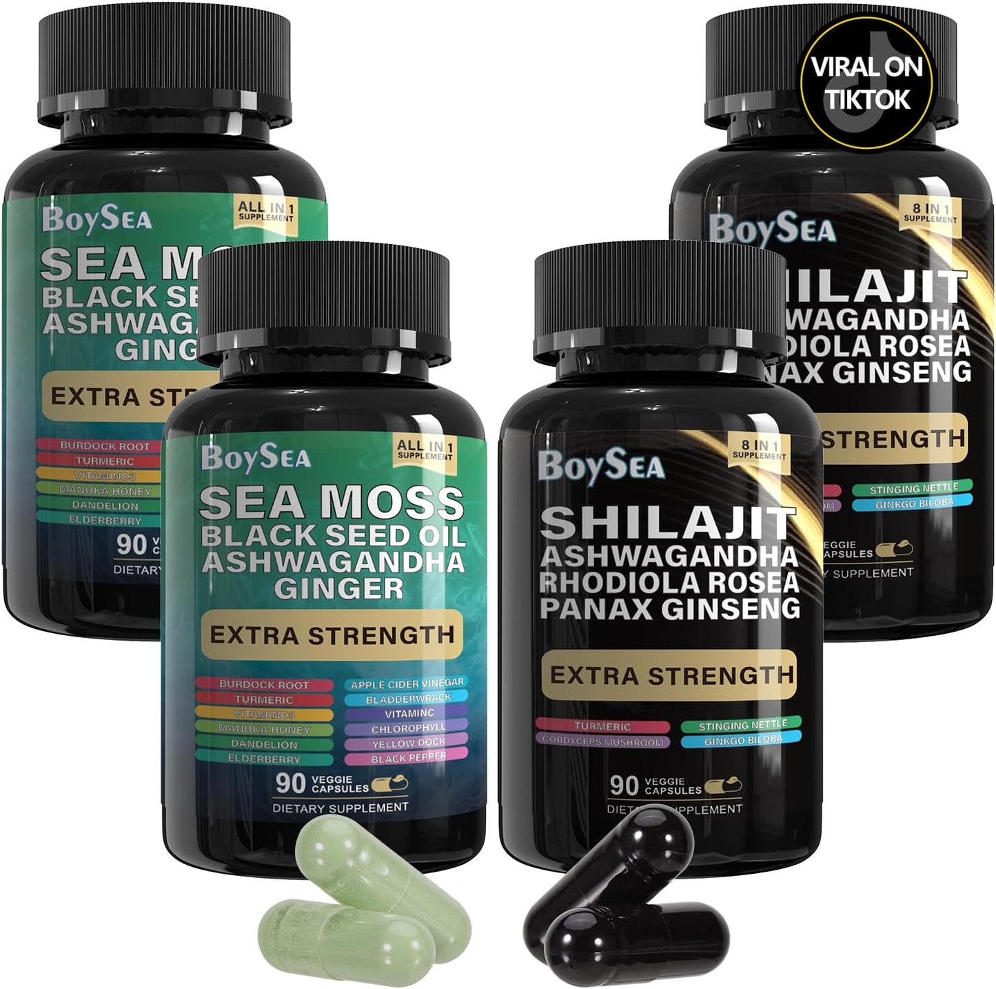 Boysea. Paquete de shilajit y musgo marino, 90 unidades, musgo mari...
