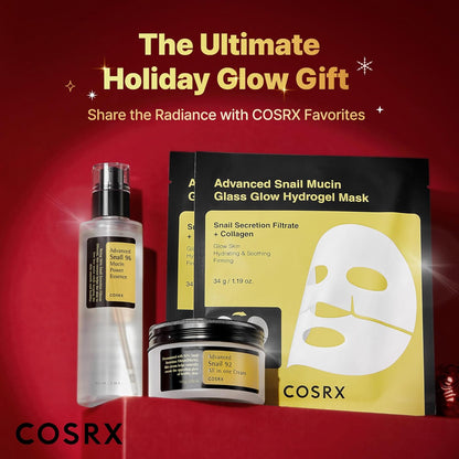 COSRX Snail Mucin - Set de Regalo Navideño Limitado con Suero Reparador de Mucina de Caracol, Crema Hidratante y Mascarilla Facial de Colágeno, Set Coreano para el Cuidado de la Piel, Rellenos de