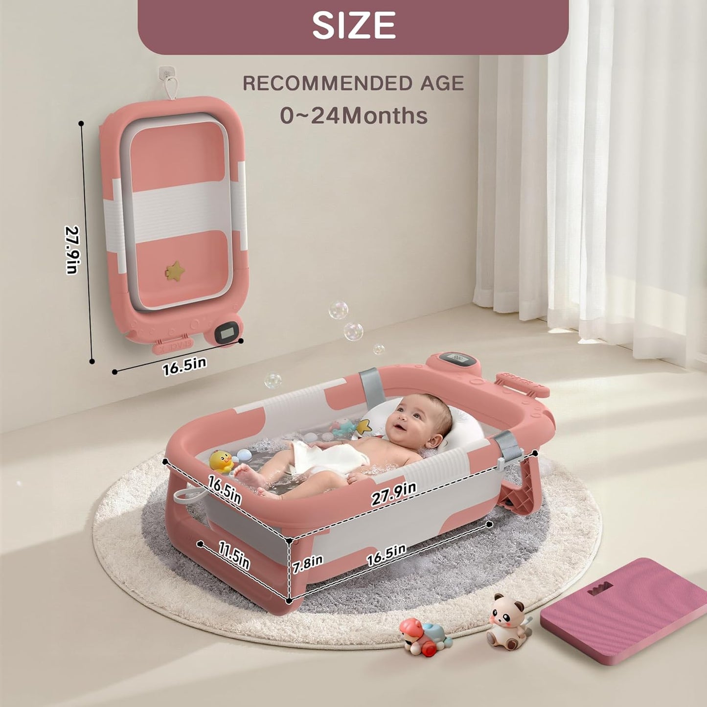 Bañera plegable para recién nacidos a niños pequeños (0 a 24 meses)...