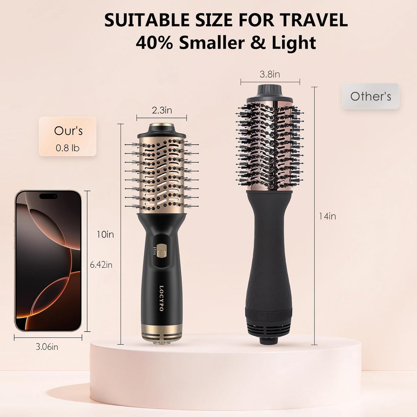 Cepillo secador de pelo de viaje, 4 en 1 automático de doble voltaje (100-240 V), cepillo de aire caliente de 2 pulgadas, mini cepillo secador de pelo y estilizador para cabello suave y voluminoso