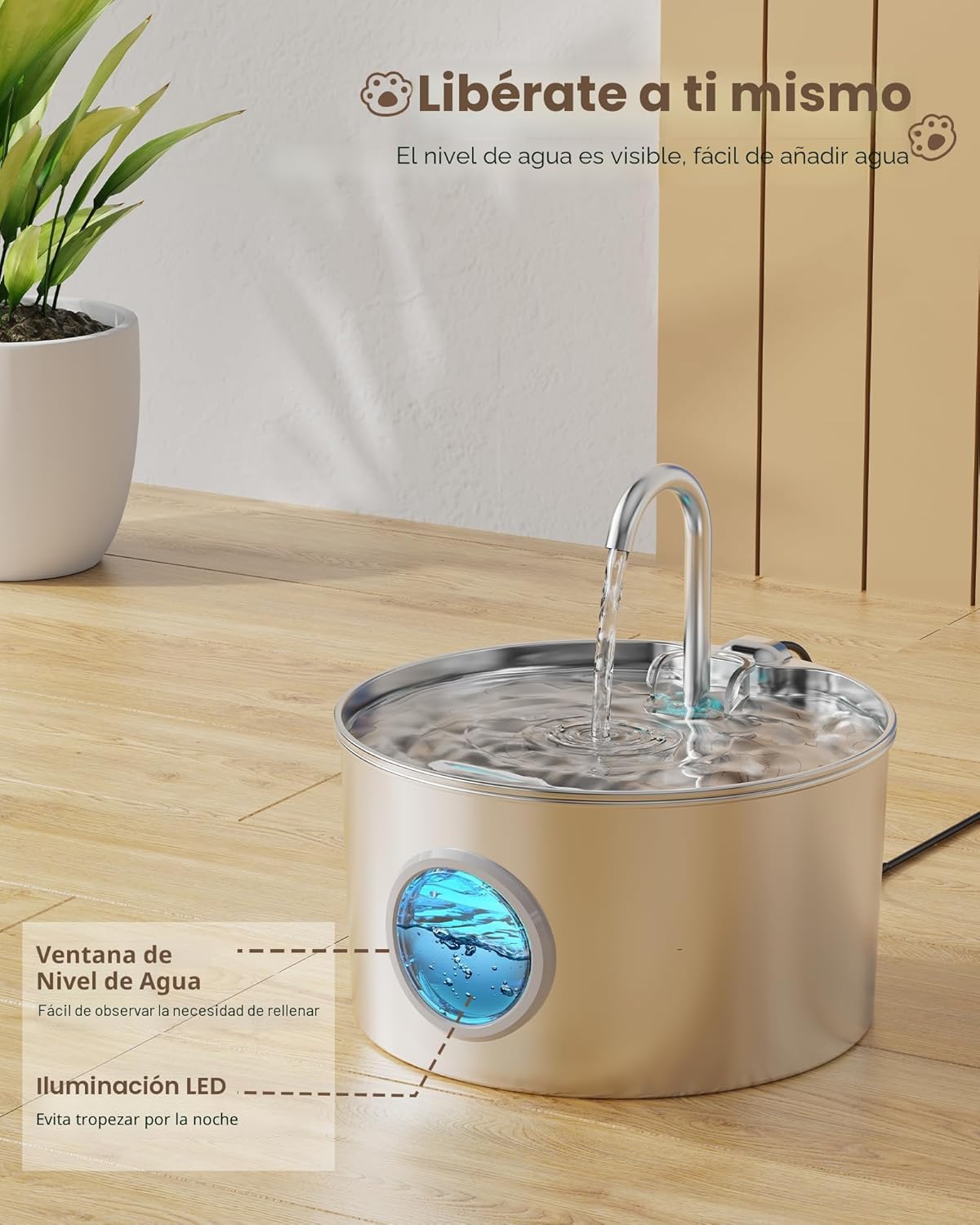 Fuente de agua para gatos de acero inoxidable: fuente para gatos pa...