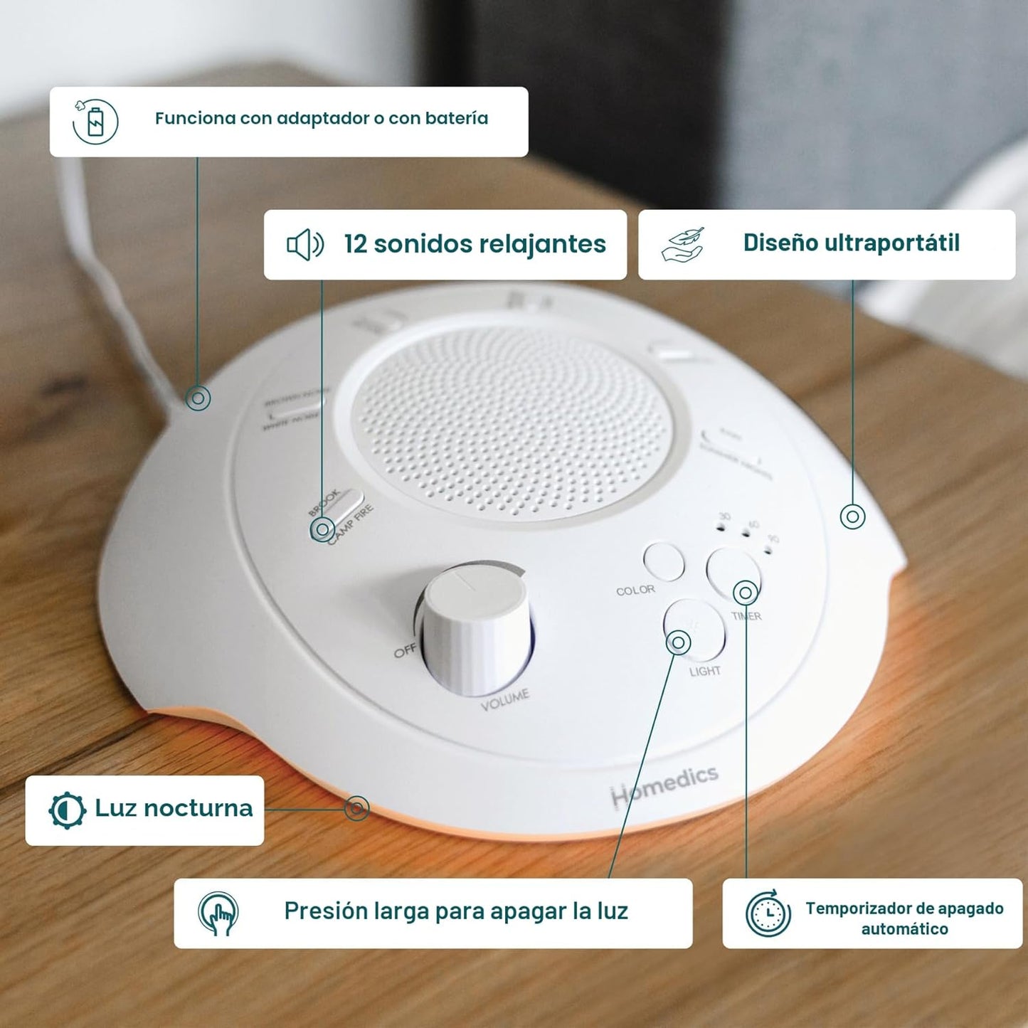 Homedics Sleep Better - Máquina de sonido portátil, luz nocturna, 1...