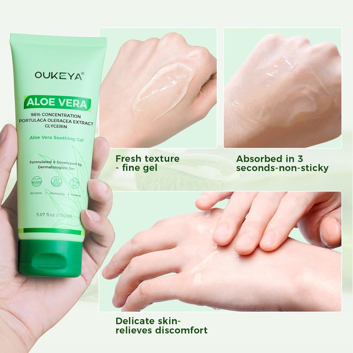 OUKEYA Gel de aloe vera: calmante, hidratante y nutritivo para cara...