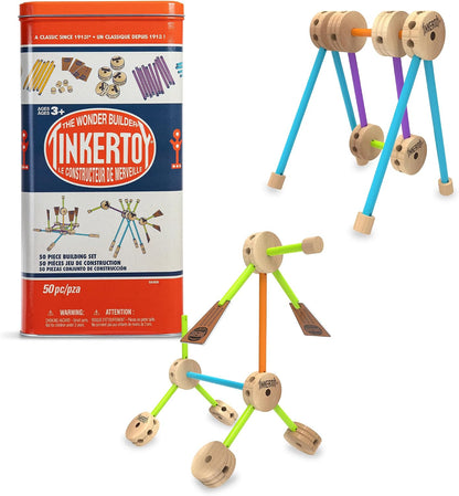 Tinkertoy - Juego de construcción retro en lata - 50 piezas