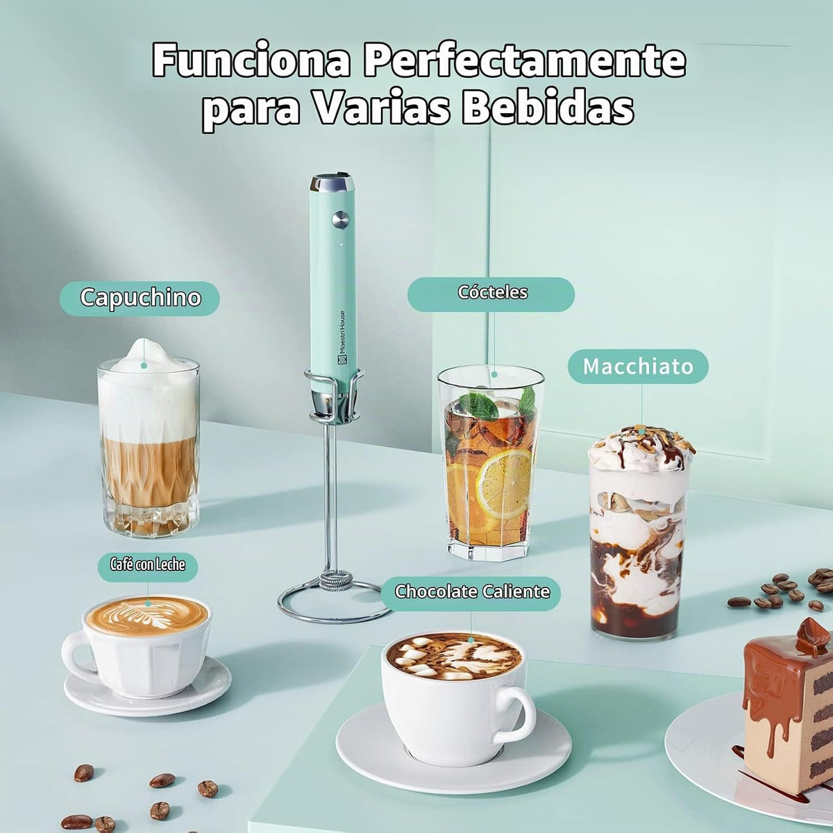 Maestri House Espumador de Leche Recargable con Soporte, LunaFro Fa...