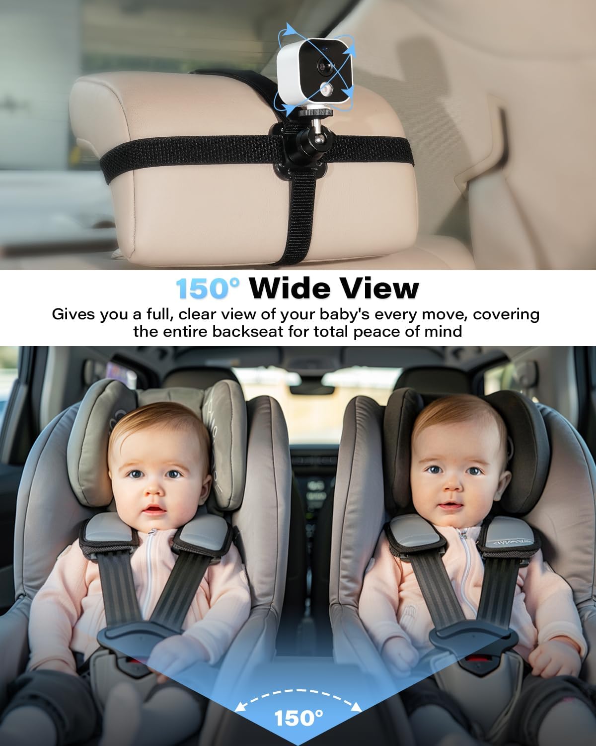 A2C Cámara de coche para bebé, monitor de bebé HD 1080P de 5 pulgad...