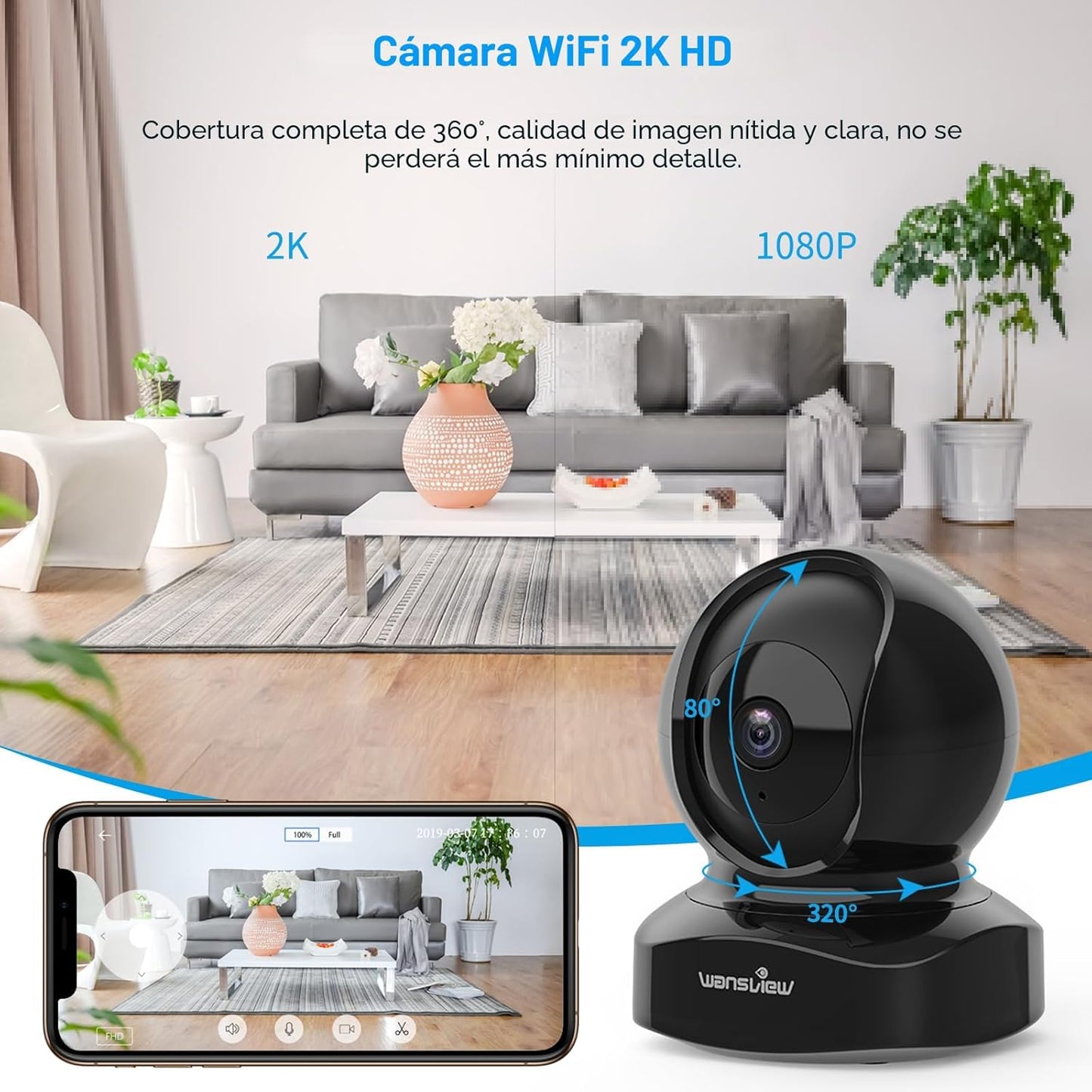 Wansview Cámara de seguridad inalámbrica 1080P HD Wansview, WiFi Ho...