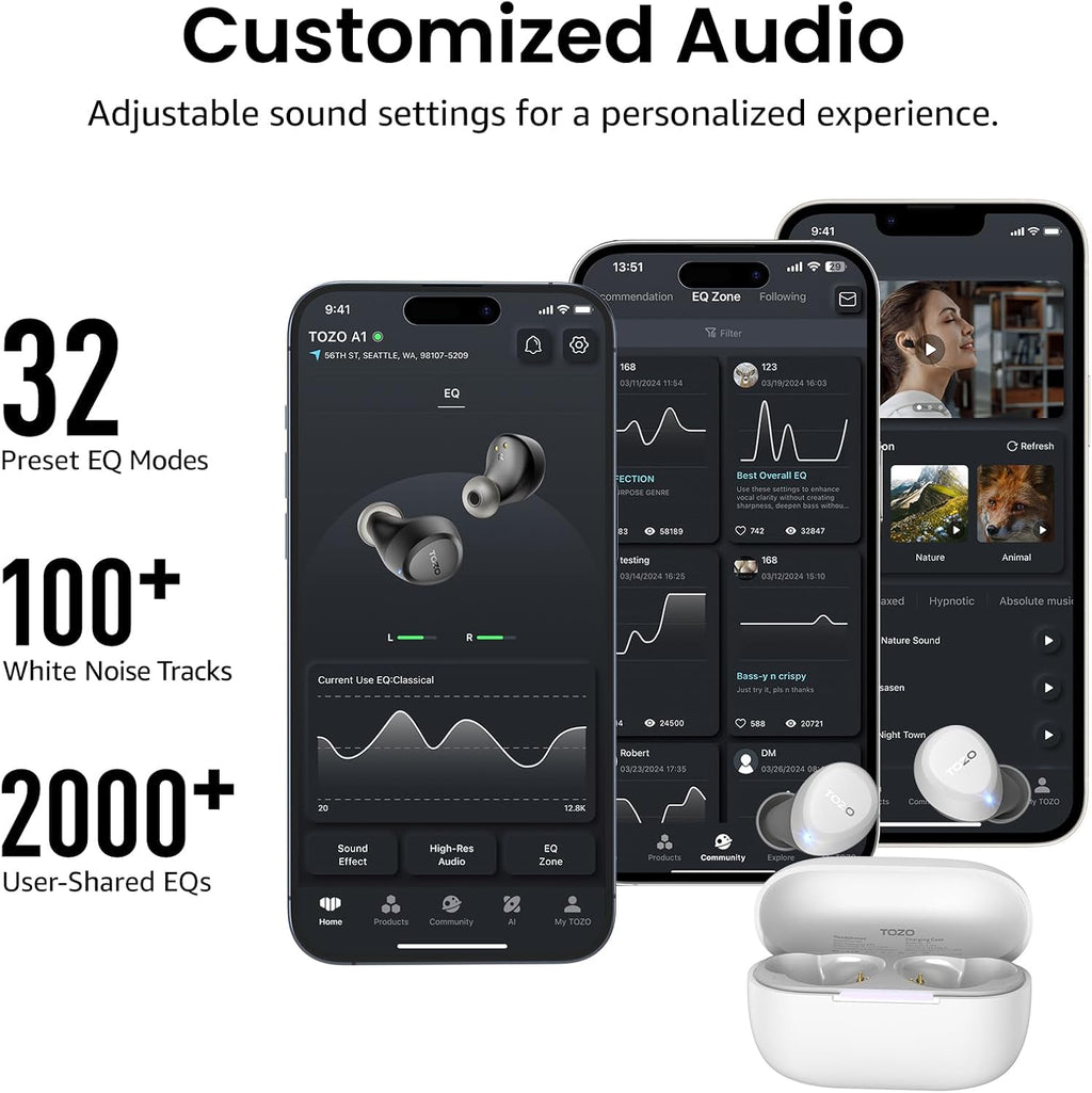 TOZO Auriculares inalámbricos A1 Bluetooth 5.3 de peso ligero en el...