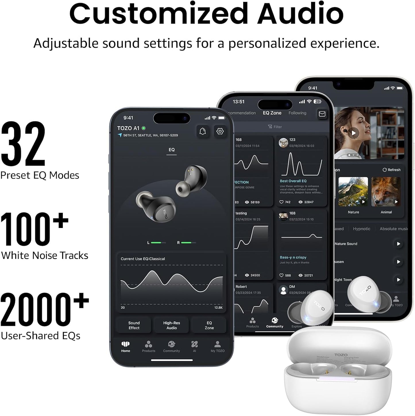 TOZO Auriculares inalámbricos A1 Bluetooth 5.3 de peso ligero en el...